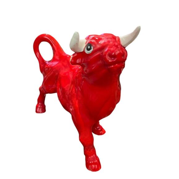 Vintage 1960's Mid Century Modern Ceramic Red Bull Figurine Japan - Picture 10 of 10